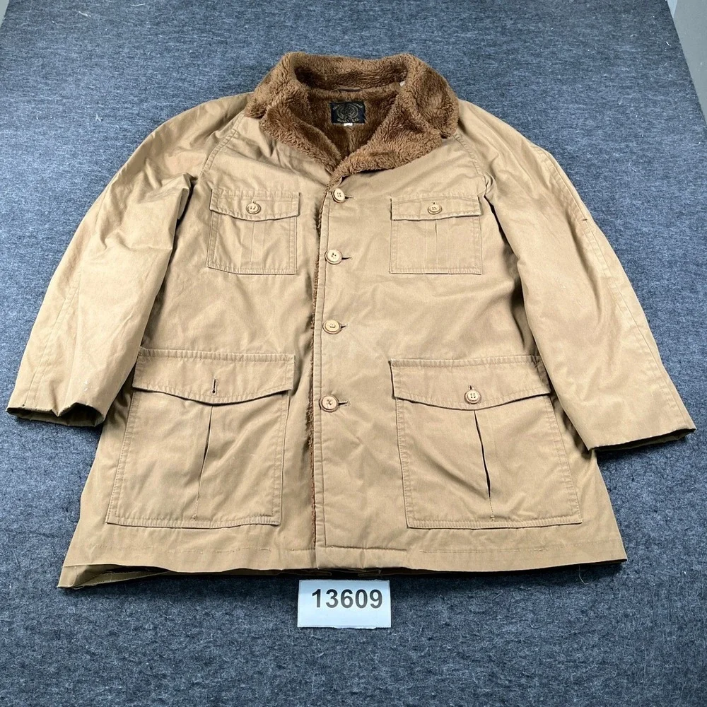 Vintage Weather Coat Guild Ltd Field Jacket Mens 40 Tan Good Faux Fur Lined